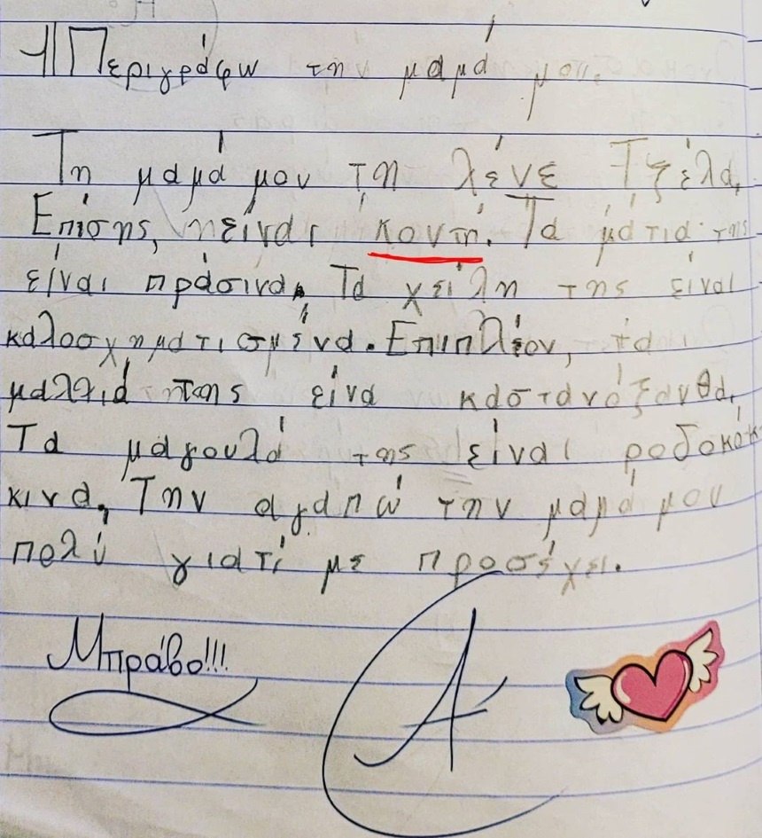Δημήτρης Σκουλός: Η κόρη του έγραψε σε έκθεσή της στο σχολείο ότι η μαμά της είναι κοντή! (εικόνα)